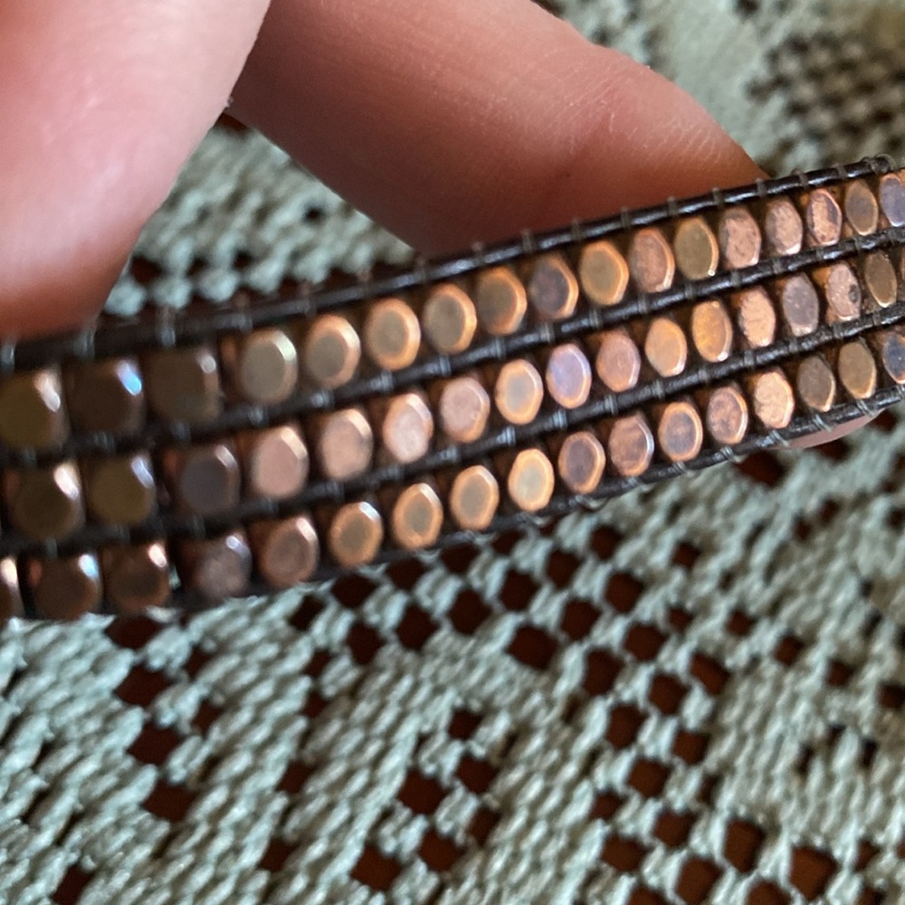 Vintage Bracelets Designer Fossil Gold-Tone Beaded Adjustable Black Cord Wrap